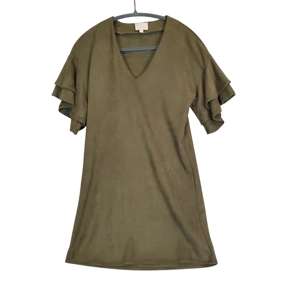 KARLIE Flutter Sleeve Mini Dress S Army Green Soft Earthy Whimsy Nature Casual